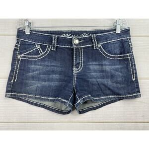 Miss Chic Embellished Denim Shorts Sz L Dark Wash Angel Wings Studded Micro Mini